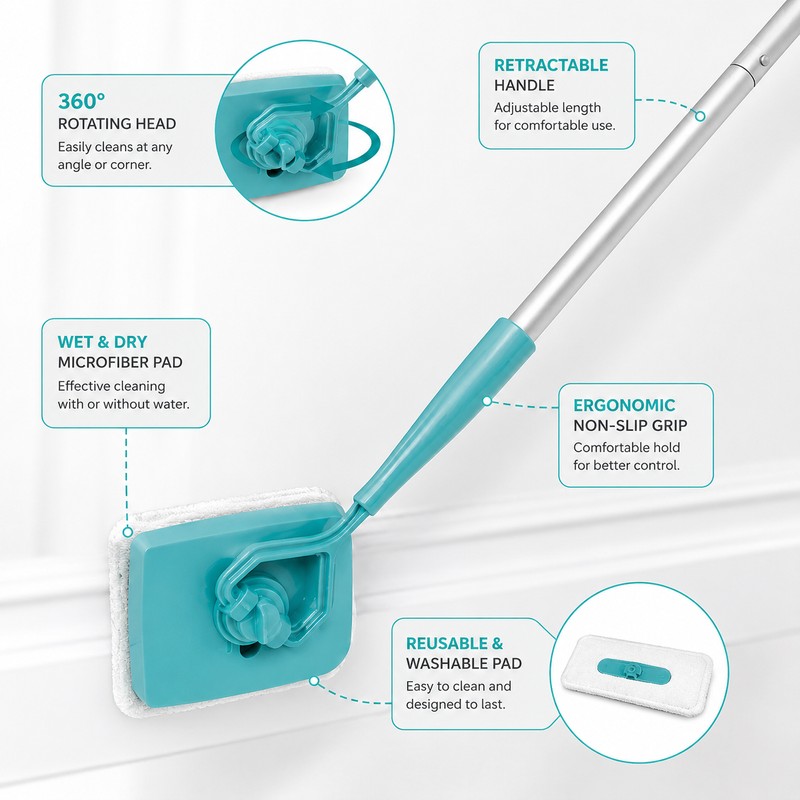 Baseboard Cleaner Mop for Easy Dusting – Long Handle 360°