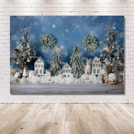MEHOFOND 7x5ft Winter Backdrop For Photography Animals Pine Wreath Snowflake Blue Background Children Birthday Party Christmas Decoration Banner Newborn Portrait Photo Studio Supplies