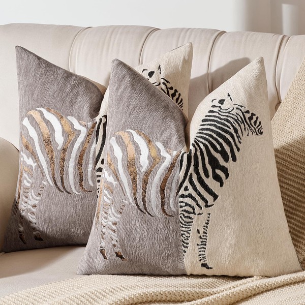 AmHoo Set of 2 Throw Pillow Covers Zebra Chenille Patchwork