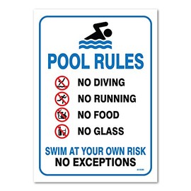 Pool Sign Swimming Pool Rule Sign 14 x10 Blue, Red, Black on White Self-Adhesive Vinyl Sticker