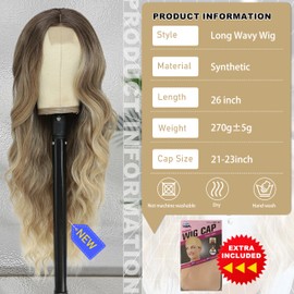 BUPPLER Cosplay Long Ombre Blonde Wig 26 Inch Middle Part Synthetic Wig Realistic Gifts Party Wigs for Women Daily Use Colourful Wigs (Ombre Blonde)
