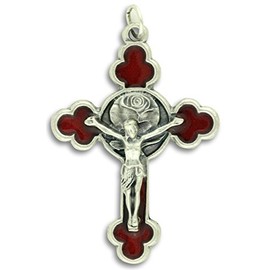 Gifts Catholic, Inc. Orthodox/Byzantine with Rose Red Enamel Rosary Crucifix Cross - 2 inch