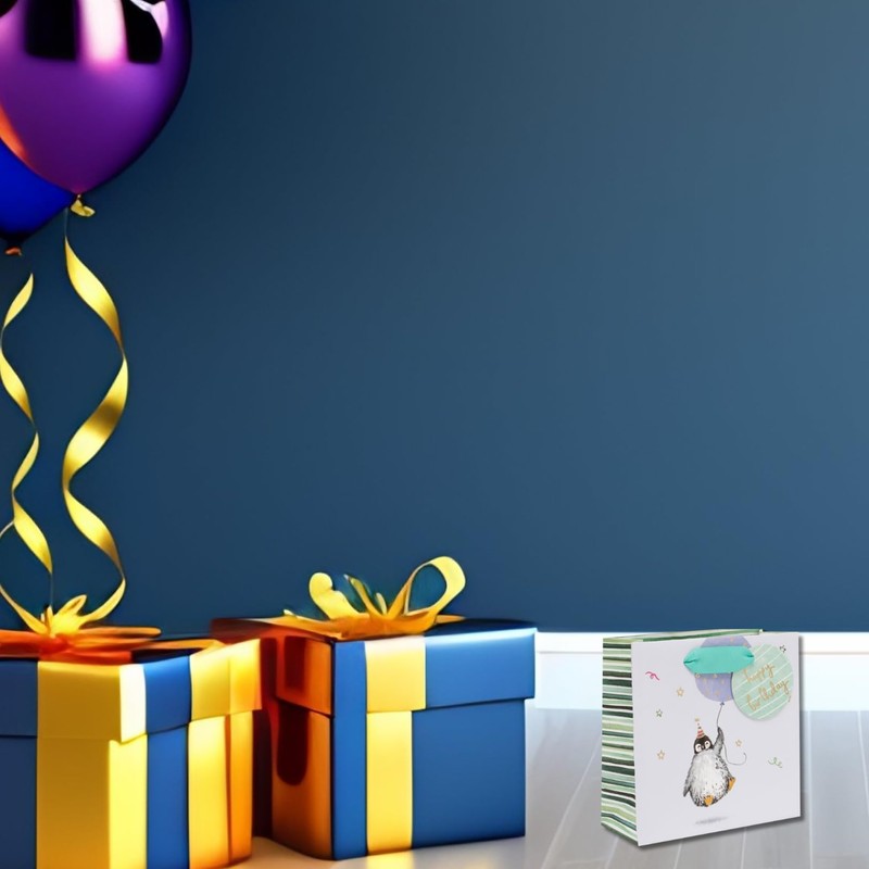 Glick Small Birthday Penguin Gift Bag, Luxury Recyclable Bag for