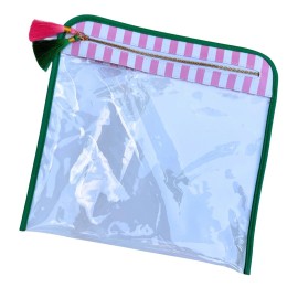 Unbranded Transparent Green and Pink Striped Women's Clutch Make-up Bag