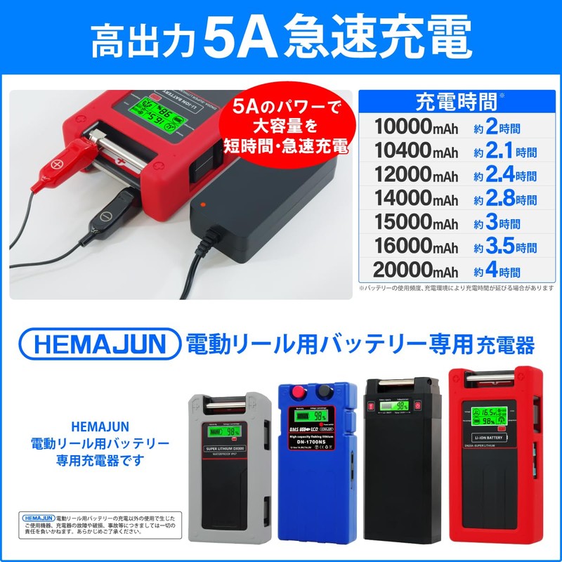 HEMAJUN 5A Rapid Charger for Electric Reels, Alligator Version, 5.0A