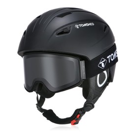 TOMSHOO Ski Helmet Set, Snowboard Helmet with Ski Goggles Set, Earmuffs, Ventilation Holes, Skiing Gear for Men Women Youth(L, Black)