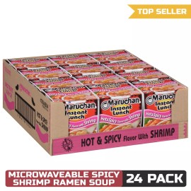 Maruchan Instant Lunch Hot & Spicy Shrimp, Ramen Noodle Soup, Pack of 24