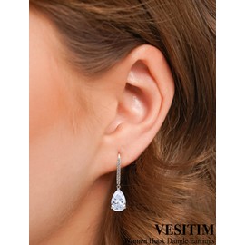 Vesitim Dangle Drop Earrings 925 Sterling Silver Solitaire Hook Earring 8X12mm Teardrop Birthstone Jewelry Gifts for Women