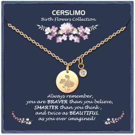 CERSLIMO Birthday Gifts for Her Birth Flower Necklaces, 18K Gold Plated Dainty April Birth Month Floral Birthstone Coin Pendant Necklaces Daisy Wildflower Jewelry Gifts for Women Anniversary