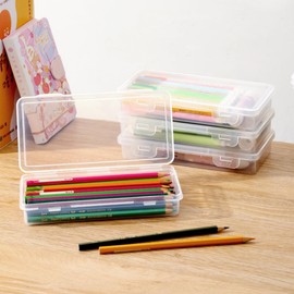 MHwan Pen Box, 4 Pieces Stackable Storage Box, Sturdy and Durable, BPA Free, Clip-on Storage Box for Office Supplies, Crafts, Parts, School, Family, Translucent