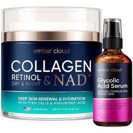 Crema de colágeno NAD+ para retinol facial ácido hialurónico (1.7 onzas), suero de ácido glicólico (2 onzas)
