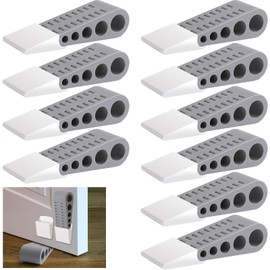 Tuanse 12 Pack Rubber Door Stoppers for Bottom of Door Stop Wedge with Holder Heavy Duty Doorstop for Home Office Dorm Classroom Garage Stackable on Multi Floor Carpet(Grey)