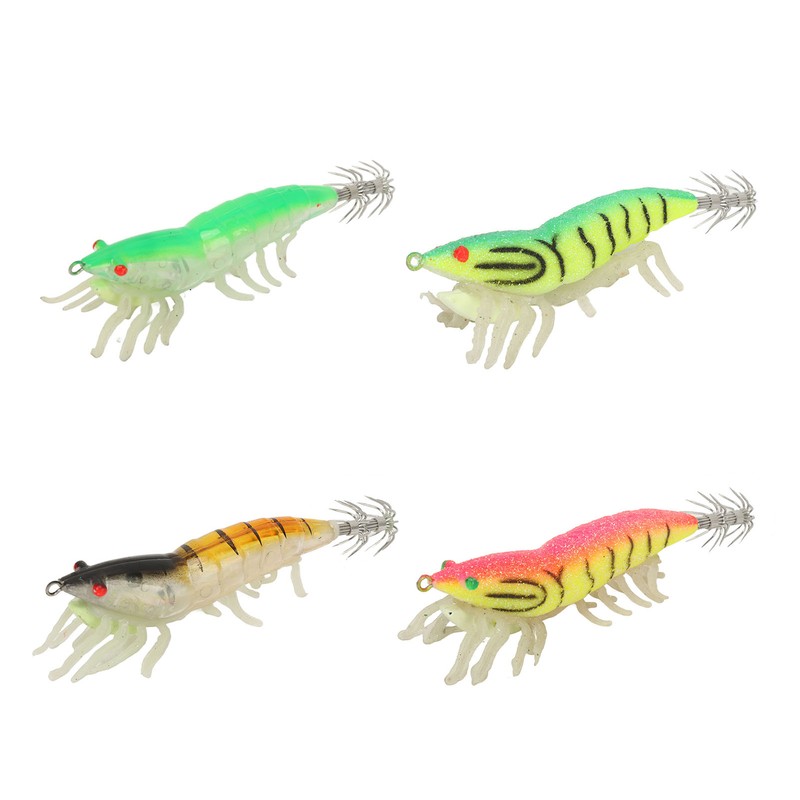 8pcs Shrimp Lures Luminous Silicone Realistic with Sound Beads Shrimp