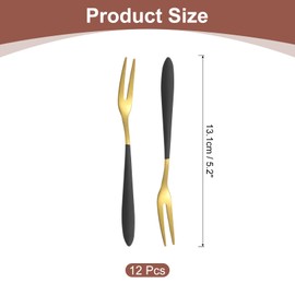 sourcing map 12 Pcs Pickle Fork, 5.2 Inch Olive Fork with Long Handle, Stainless Steel Cocktail Forks, 2-Tine Fork for Dessert Cocktail Fruit and Vegetable Black Gold