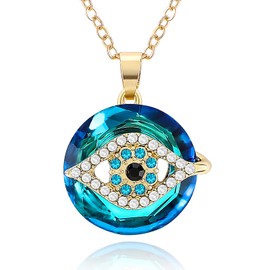 CARPDIM Evil Eye Necklace, Evil Eye Pendant Necklace with Circle Crystal as Evil Eye Jewelry Necklaces Good Luck Vintage Evil Eye Pendant Jewelry Birthday Necklaces for Women Friend Female
