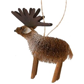 The Bridge Collection Snowy Caribou Ornament - Primitive Buri Reindeer Ornament for Holiday Decor - Elk Animal Christmas Tree Ornament - Hanging Ornament