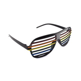 We Show Pride 3 x Black Rainbow Design Shutter Shades Fun Novelty Plastic Party Retro Fancy Dress Costume Prop Rave Club Eyewear Disco Adults 80's Sunglasses