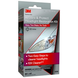 3M 3M Auto Restore and Protect Headlight Restoration Kit, Use On Plastic Lenses, Headlights, Taillight, Fog Lights and More, Includes Sanding Discs, Headlight Clear Coat Wipes, Foam Pad and Glove (39194)