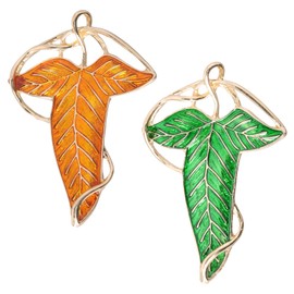 Pack of 2 Elf Leaf Brooches, Retro Brooches for Clothing, Brooch Women's Green and Orange, Brooches Combine it with Suit, Skirt and Cape, Metal
