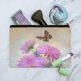 GRAPHICS & MORE Pink Dahlia Flowers and Butterfly Makeup Cosmetic Bag Organizer Pouch