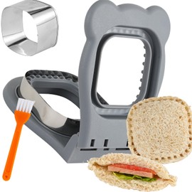Sandwich Cutter and Sealer, Decruster Sandwich Maker for kids lunch Uncrustable Sandwich Maker，Easy for School Lunchbox and Bento Box Square - Grey
