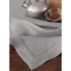 Solino Home Linen Tablecloth for Rectangle Tables 60 x 90 Inch - Classic Hemstitch 100% Pure Linen Soft Grey Table Cloth - Machine Washable Cloth Tablecloth for Summer