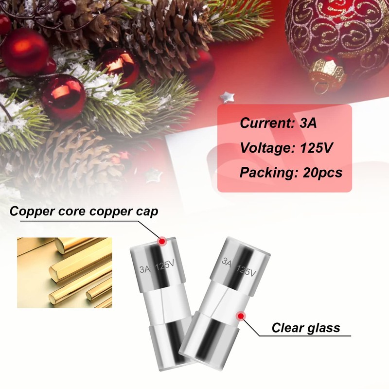 smseace 3A Christmas Light Fuses 20Pack 3A 3AMP 125 Volt