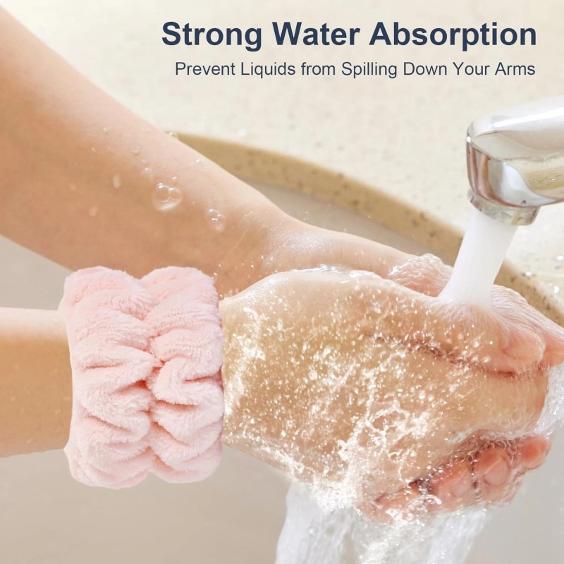 Dorbetar Microfiber Face Wash Wristbands Pale Pink for Women Kids