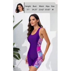 Halcurt Women's Boyleg Athletic One Piece Swimsuit with Boyshorts Racerback Sport Bathing Suit Purple Hot Pink XL