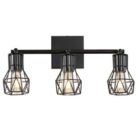 BANGANMA 3 Light Wall Sconces Lighting with Wire Cage, Retro Industrial Bathroom Vanity Light Fixtures Over Mirror,Black Wall Lights for Bathroom Living Room Bedroom Hallway Kitchen