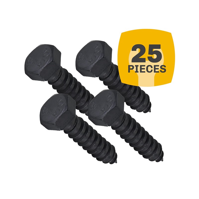 1/2" x 3”, 25-Piece Black Lag Bolts, Rustproof 4-Layer Ceramic