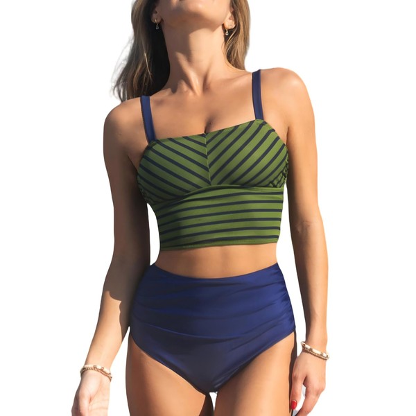 CUPSHE Women's Tankini Sets Square Neck Elastic High Waisted Two