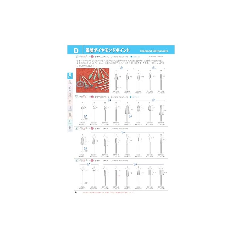Argo File Electroplated Diamond Bit, Small Triangle, 1.5Φx3.3#200, Shaft Diameter: