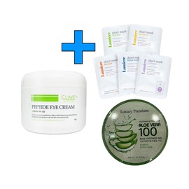Clave Peptide Eye Cream Large Capacity 100g + 5 Mask Packs + Aloe Vera Soothing Gel 300ml / 끌라베 펩타이드 아이크림 대용량 100g+마스크팩 5매+알로에베라 수딩젤 300ml