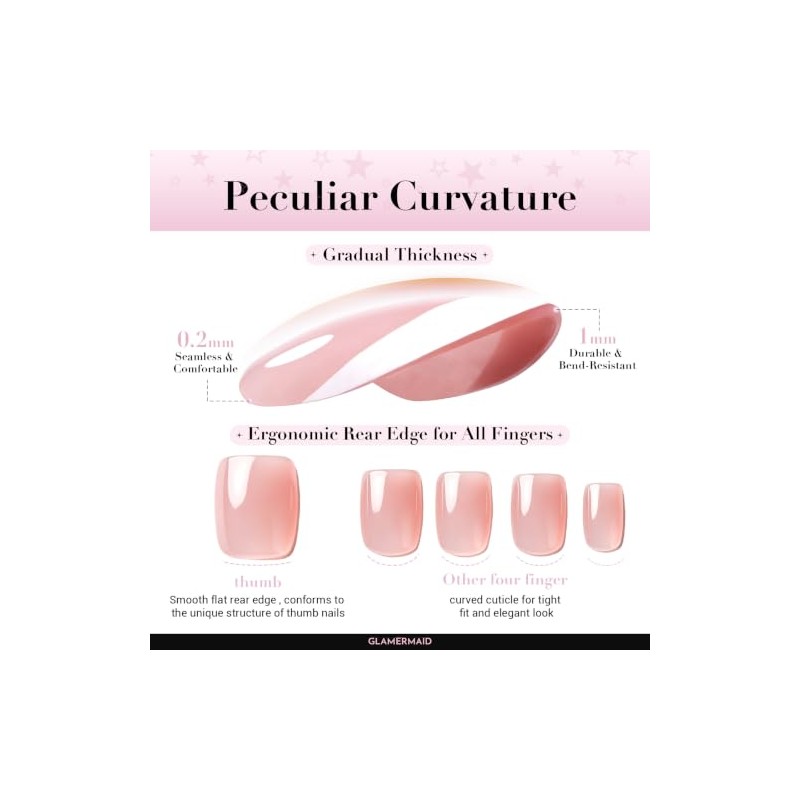 GLAMERMAID Uñas postizas de gel suave y brillante estilo francés