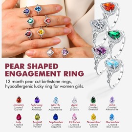 DAYBYDAY Blue Sapphire Engagement Ring Celtic Rings for Women 925 Sterling Silver Pear Shaped Ring September Birthstone Ring Size 7