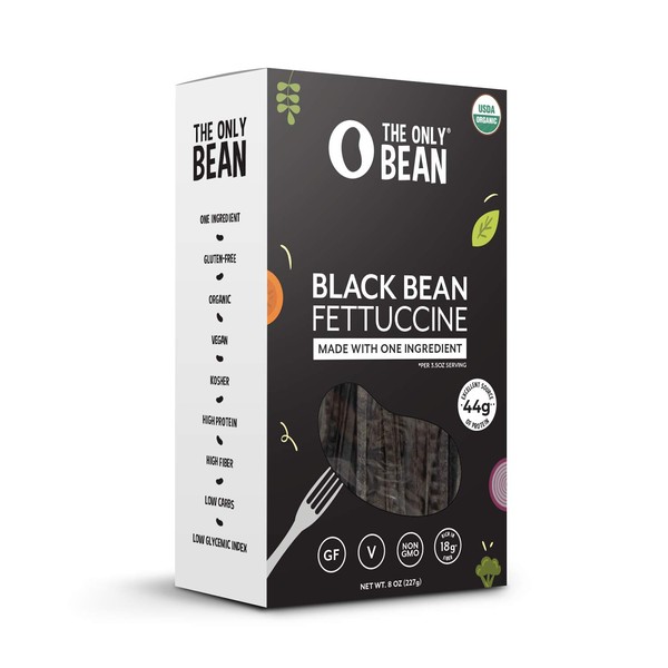 The Only Bean - Organic Black Bean Fettuccine Pasta - High Protein, Keto Friendly, Gluten-Free, Vegan, Non-GMO, Kosher, Low Carb, Plant-Based Bean Noodles - 8 oz (1 Pack)