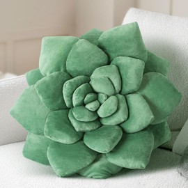 OtGalk 3D Succulent Shaped Pillow - 19.7'' Flower Pillow, Plant Cushion for Bedroom, Home Decor - Soft Plush Decorative Throw Pillow, Unique Green Plant-Shaped Design