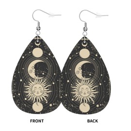 Vintage Sun Moon Stars Earrings For Women Jewelry Lightweight Faux Leather Teardrop Drop Dangle Earrings