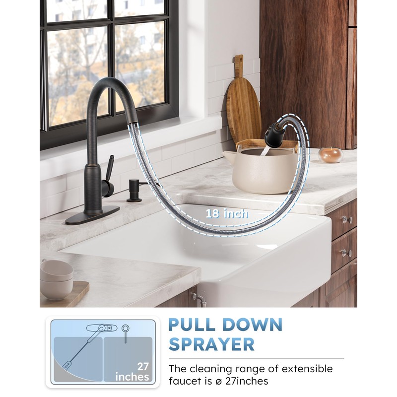 Bronze Kitchen Faucet with Soap Dispenser, WOWOW Stainless Steel Kitchen