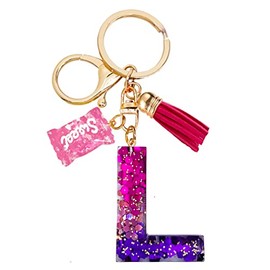 SELOVO Bling Initial L Keychain Purple Letter Alphabet Charm Key Ring