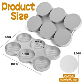 CODOHI Mini Burger Press Small Meat Patty Maker with 300 Patty Papers Round Shape Press Patty Maker for Mini Hamburger, Barbecue, Picnic, Camping, Six 2.64-inch molds (6 Slots+300 Patty Papers)