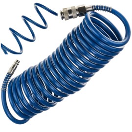 Compressed Air Hose SP-PE 5 m, Flexible Spiral Hose 6.5/10 mm, PE Air Hose, Max. Pressure 10 Bar, with Kink Protection and Quick Coupling, for Garage and Workshop