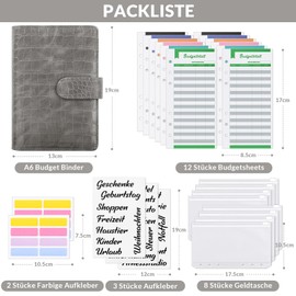 KONVINIT Budget Planner German, A6 Budget Binder with Money Envelopes and Budget Sheets, Financial Planner Envelope Method for Sinking Funds Money Saving, Buget Planner Starter Set, Grey