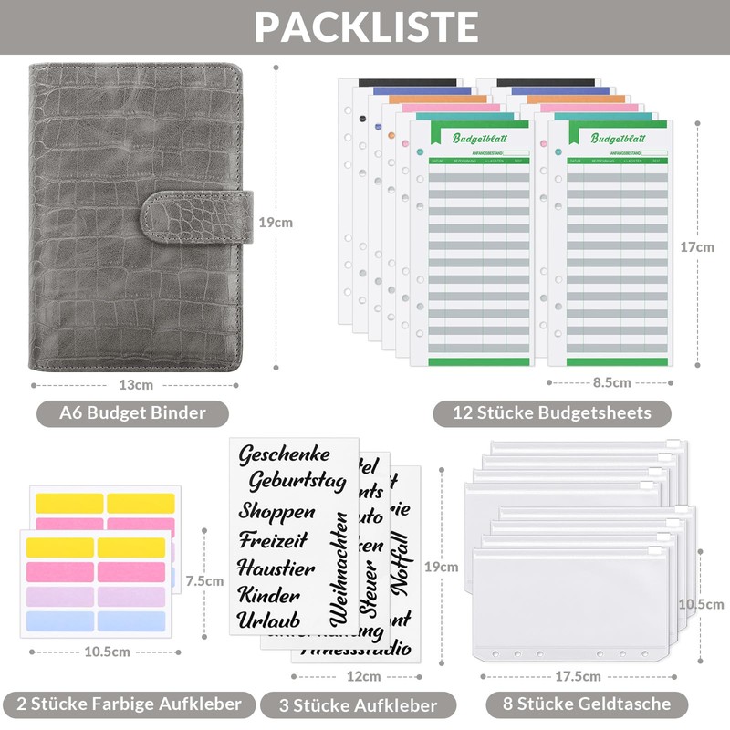 KONVINIT Budget Planner German, A6 Budget Binder with Money Envelopes