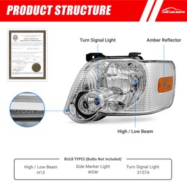 ADCARLIGHTS Headlights Compatible with 2006 2007 2008 2009 2010 Ford Explorer 2007-2010 Ford Explorer Sport Trac Chrome Housing with Amber Reflector Headlamp Driver And Passenger Side