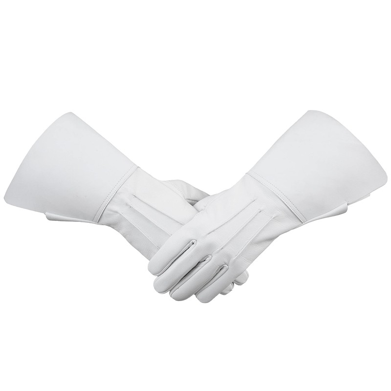 Men's Long Cuff Gauntlets Gloves Piper Drummer Band Gloves (White,