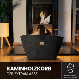 Designer Firewood Basket Felt [40L] - Made in Germany Wood Basket for Firewood Made of Upcycling rPET Felt with Genuine Leather Handle - Firewood Basket Stable and Stable (Anthracite)