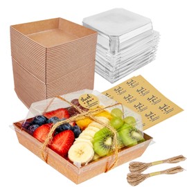 YaCCHLuu Charcuterie Boxes with Clear Lids (50 Pack),Mini Charcuterie Containers,To Go Paper Small Charcuterie Boxe,Disposable Food Box Container - Pastry,Cookie,Sandwich, Cake,Dessert,Snack