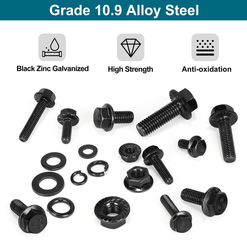 SATANTECH 272Pcs Flange Hex Bolts and Nuts Kit,M6 Bolt,M8 x1.25